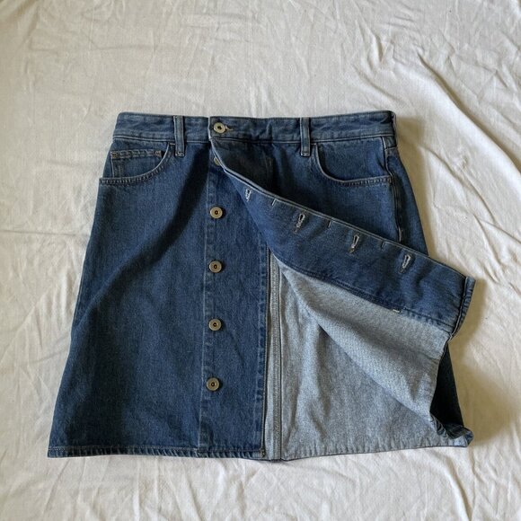 COS Womens Button-Front Denim Skirt Blue Size 14 Adjustable Waist Cotton - Picture 1 of 7